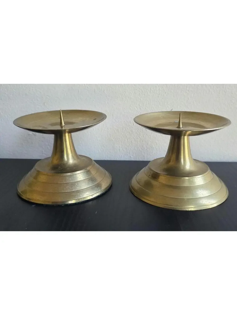 Vintage Brass Candle Holders Pair Chamberstick Style Pricket Candlesticks